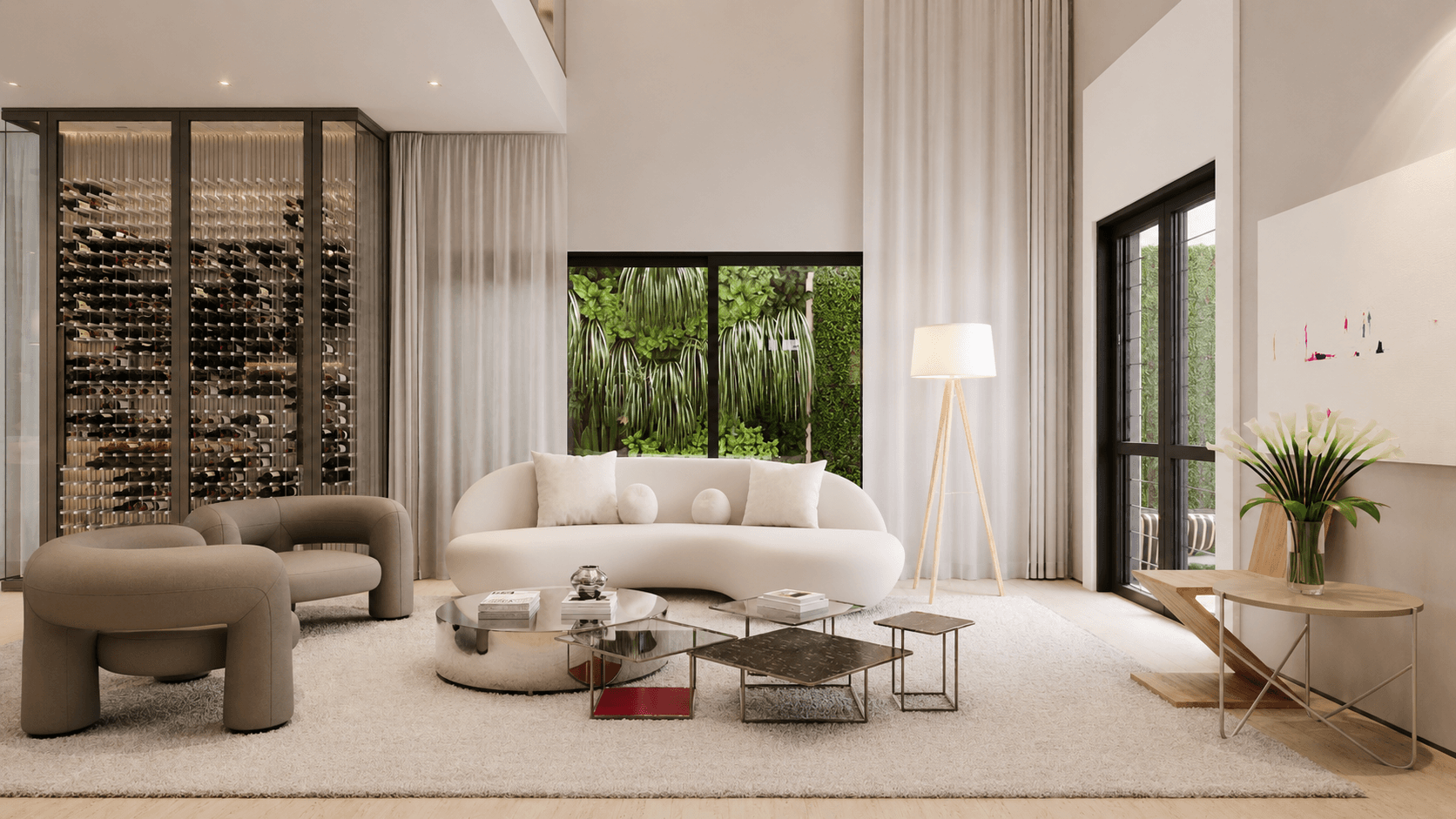 Rooftop com vista para o Ibirapuera e living com pé-direito duplo integrado